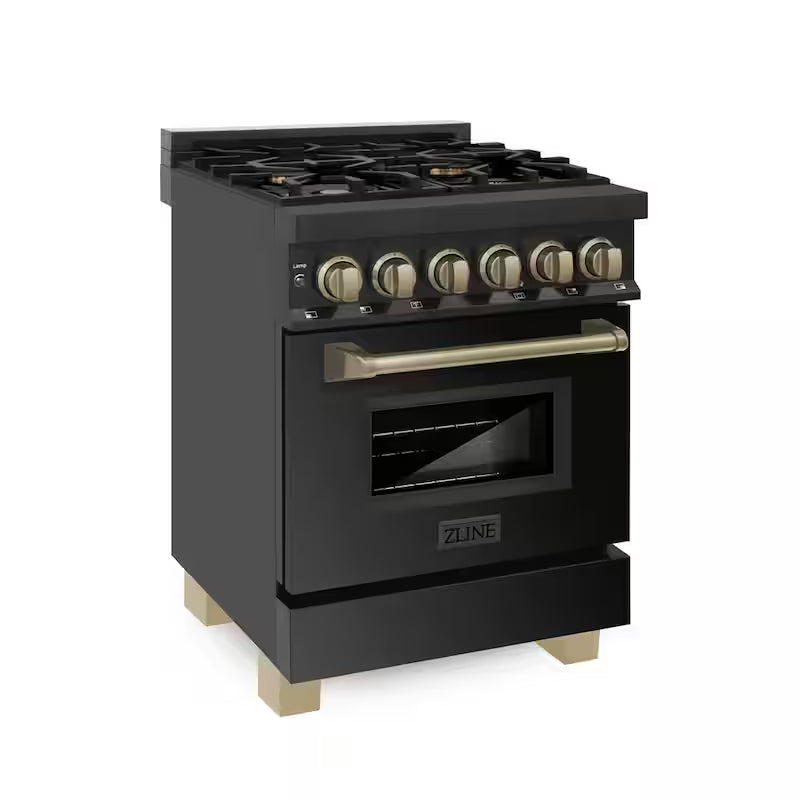 24 in. 4 Burner Dual Fuel Range in Black Stainless Steel and Champagne Bronze B161040
