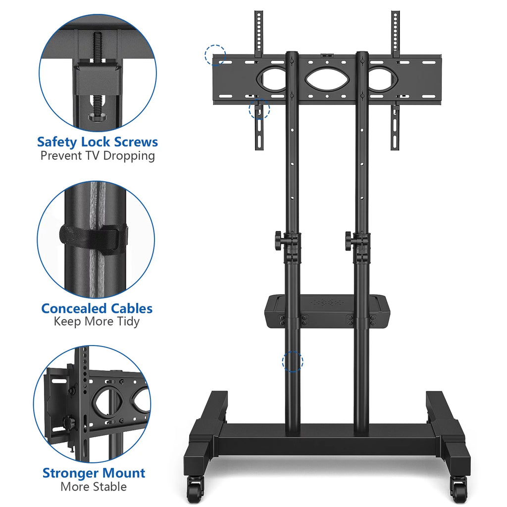 Black Heavy Duty Rolling TV Cart for TVs up to 75 inch N58504