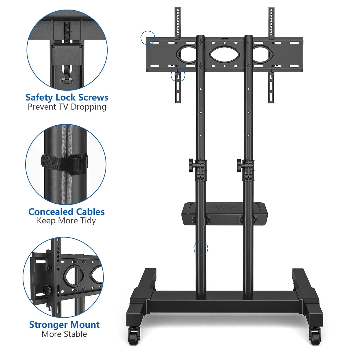 Black Heavy Duty Rolling TV Cart for TVs up to 75 inch N58504