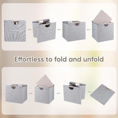 4 Pack Beige Fabric Storage Cubes with Wooden Handles I36408