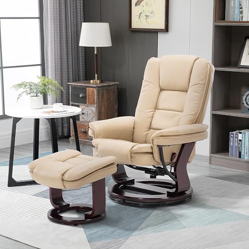 Beige Leather Swivel Recliner Chair with Ottoman E462