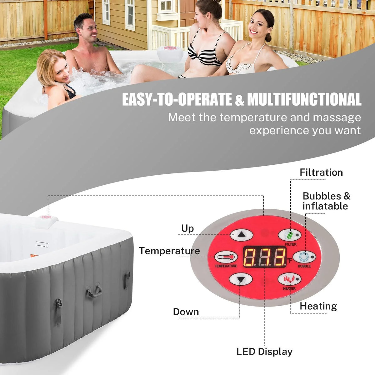 6 Person Inflatable Hot Tub with 130pcs Jet E70639