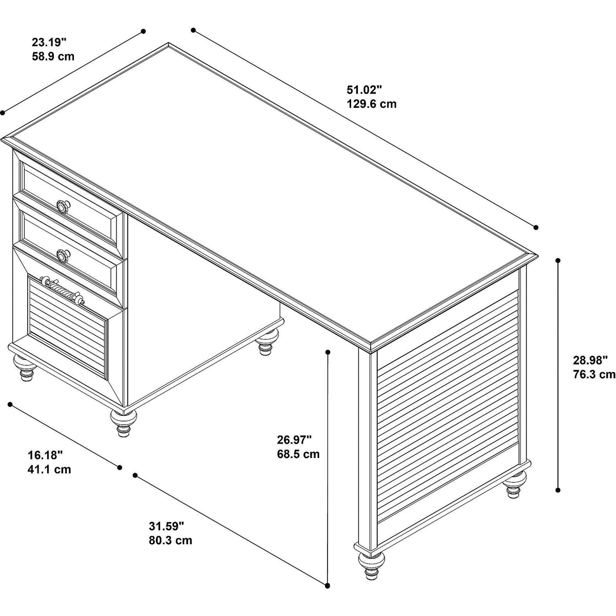 51x22 Desk with File Cabinet, Coastal Cherry W858