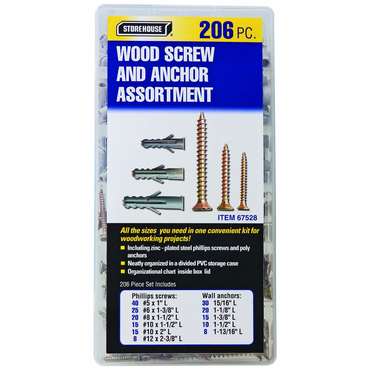 Anchors and Screws for Wood, 206 Piece H4166