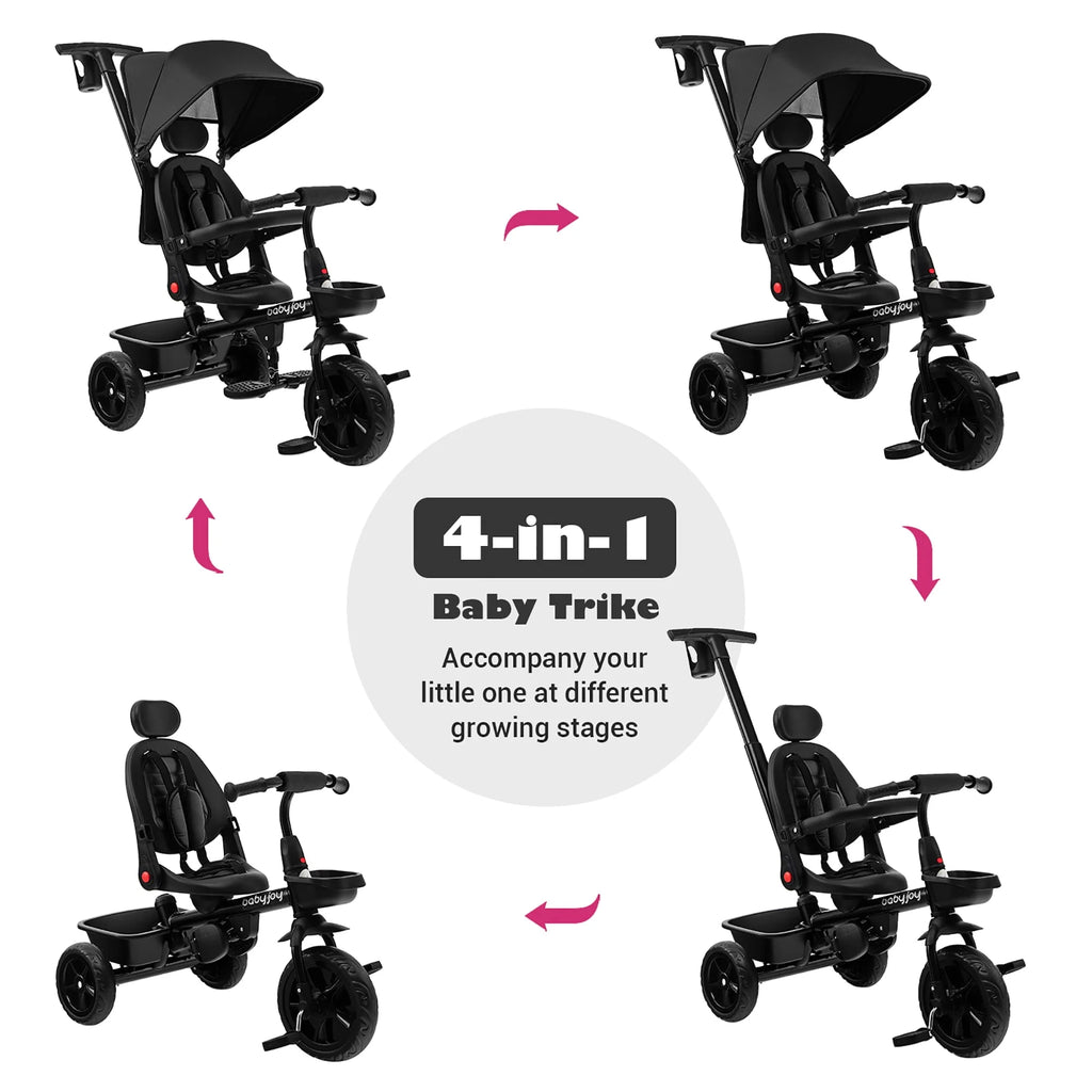 4-in-1 Toddler Tricycle with Adjustable Push Handle K2767