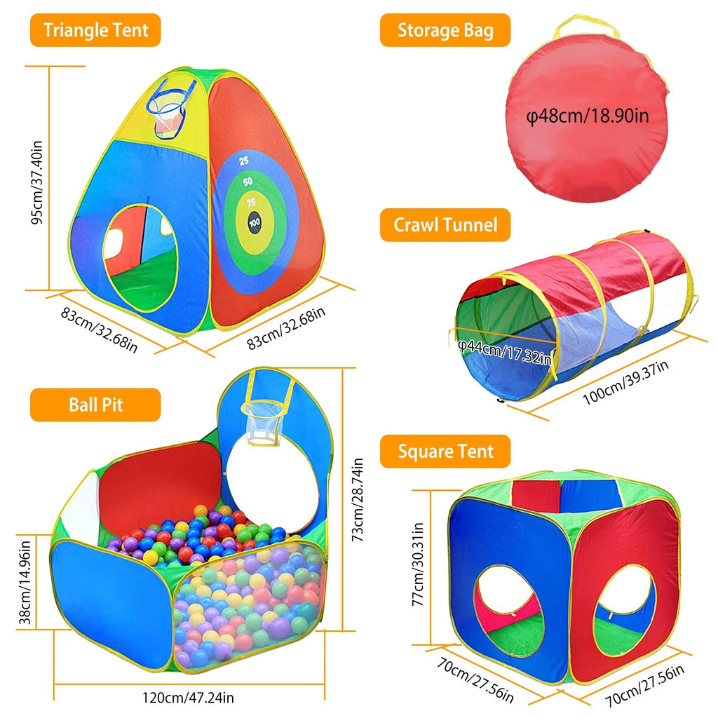 5Pcs Colorful Kids Play Tent Ball Pit Crawl Tunnel Playhouse I540172