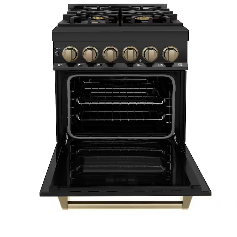 24 in. 4 Burner Dual Fuel Range in Black Stainless Steel and Champagne Bronze B161040