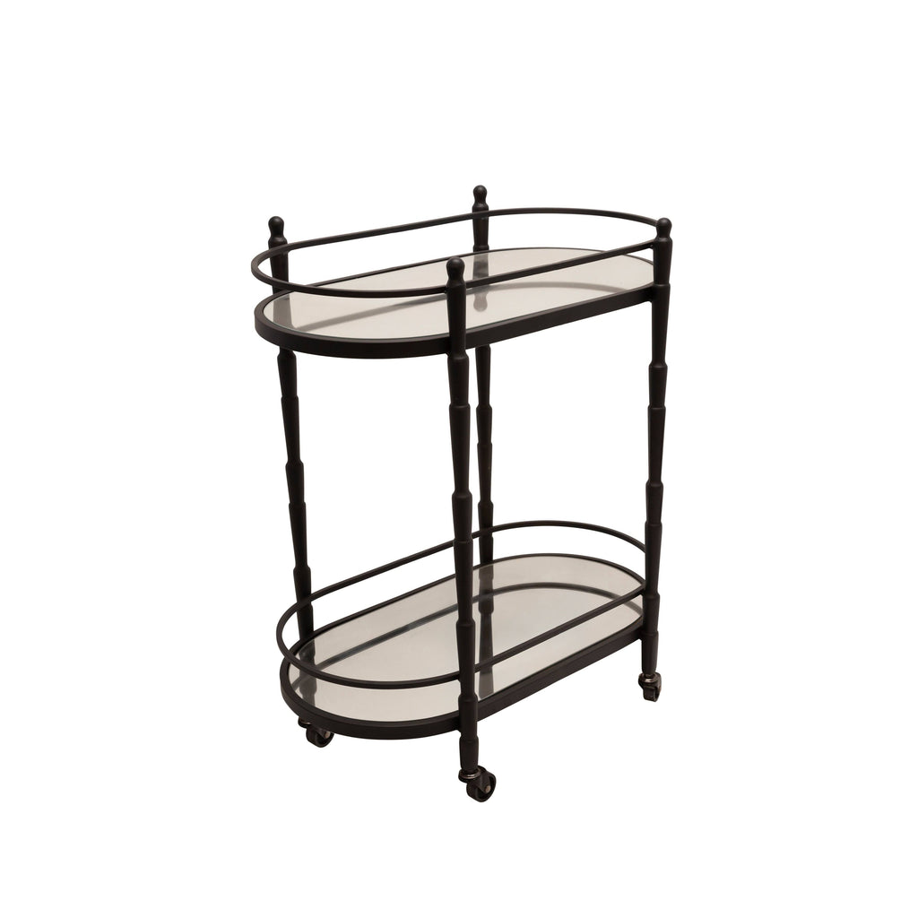 Black 2 Tier Oval Metal Bar Cart E337