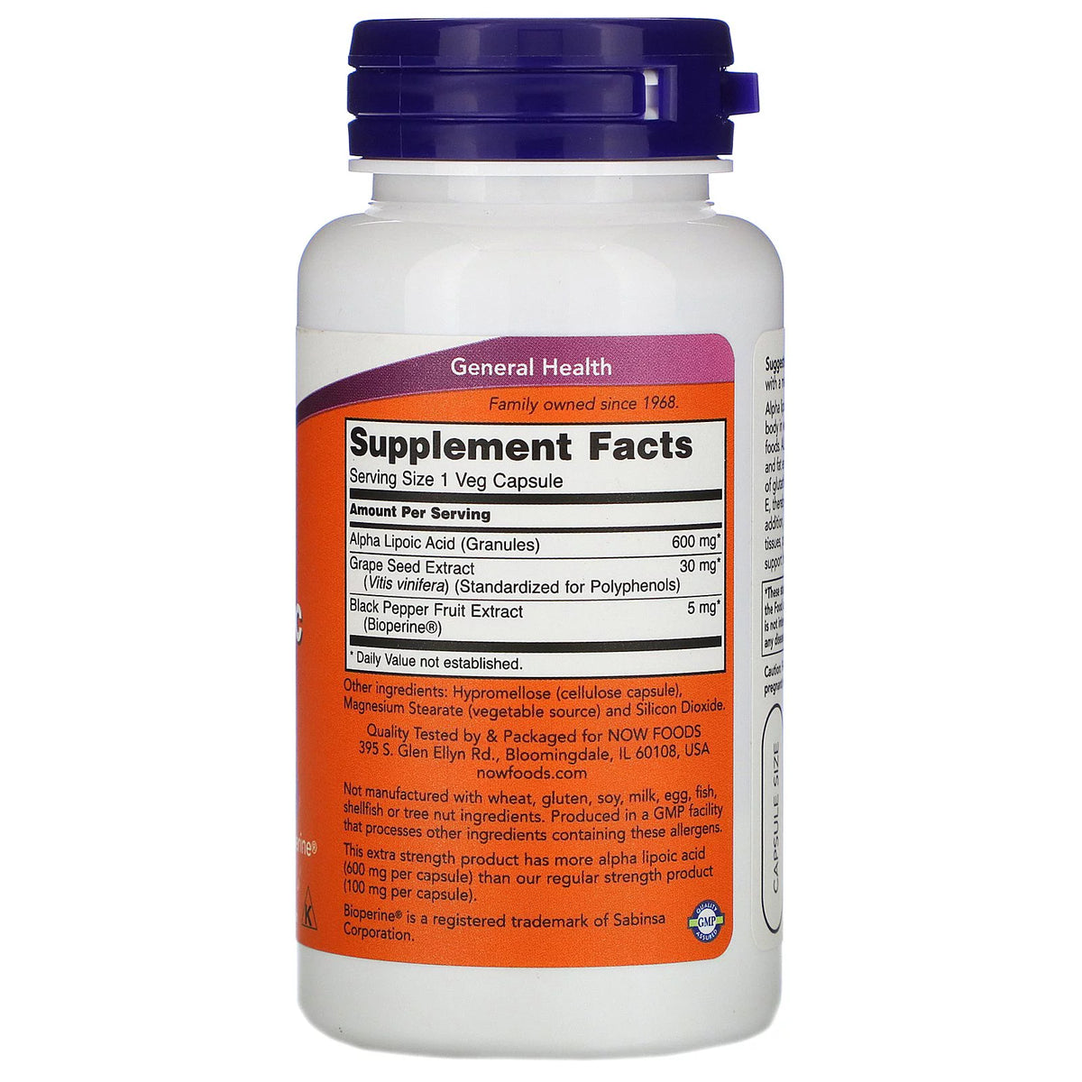 Alpha Lipoic Acid 600 mg 60 Vegetable Capsules P695