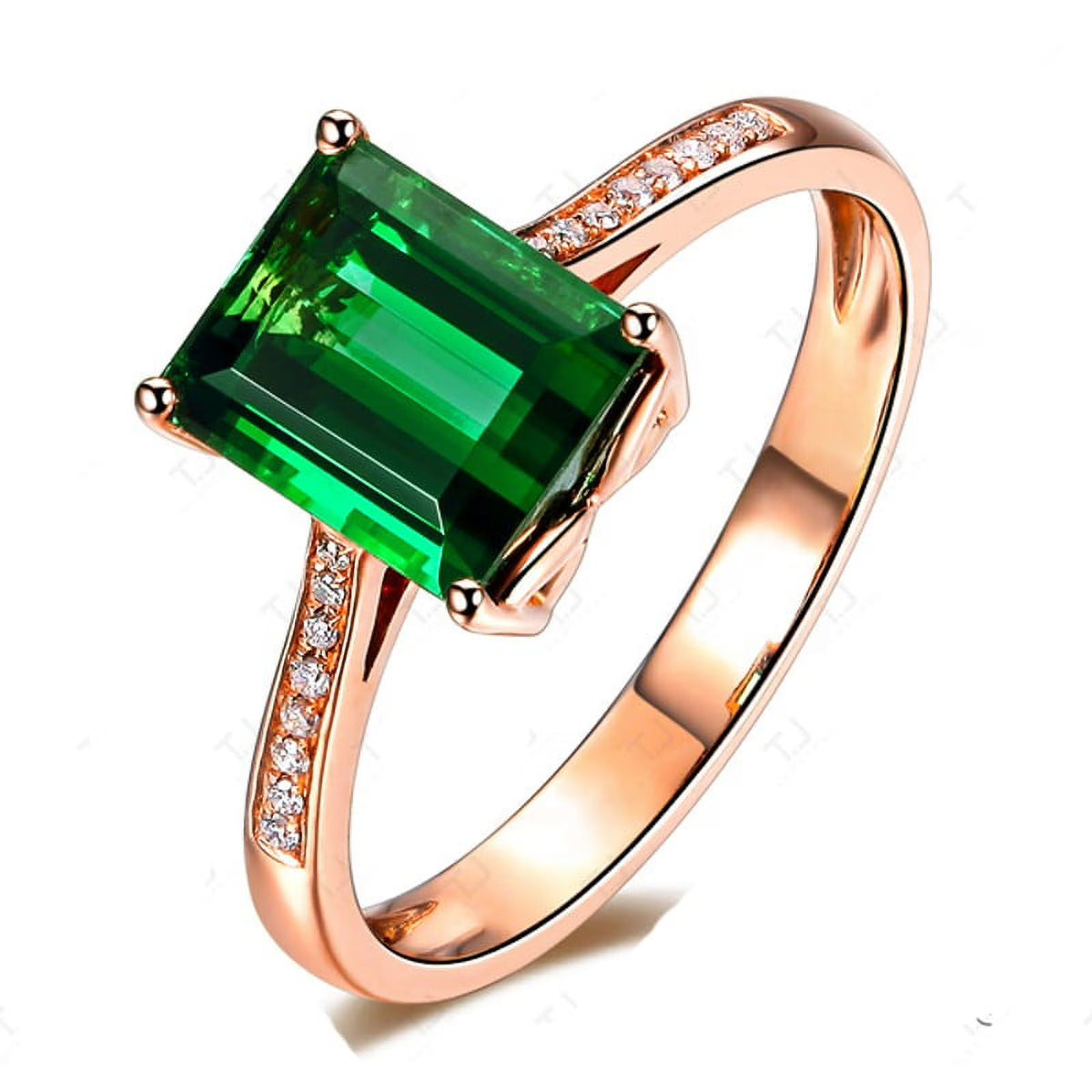 1.50 Carat Green Emerald and Diamond Engagement Ring in Rose Gold B600