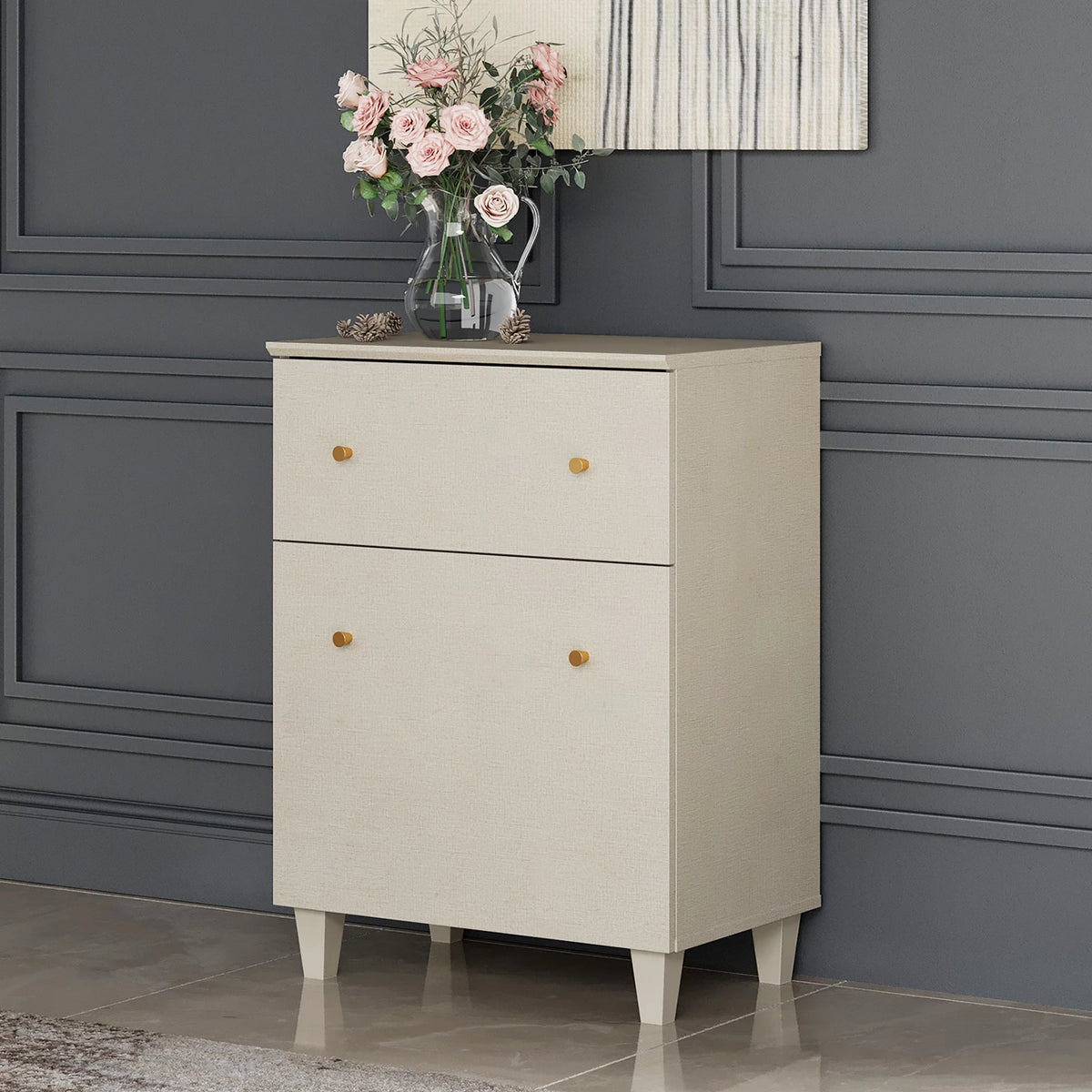Beige Storage Cabinet with Drawer and Door K133716
