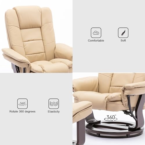 Beige Leather Swivel Recliner Chair with Ottoman E462
