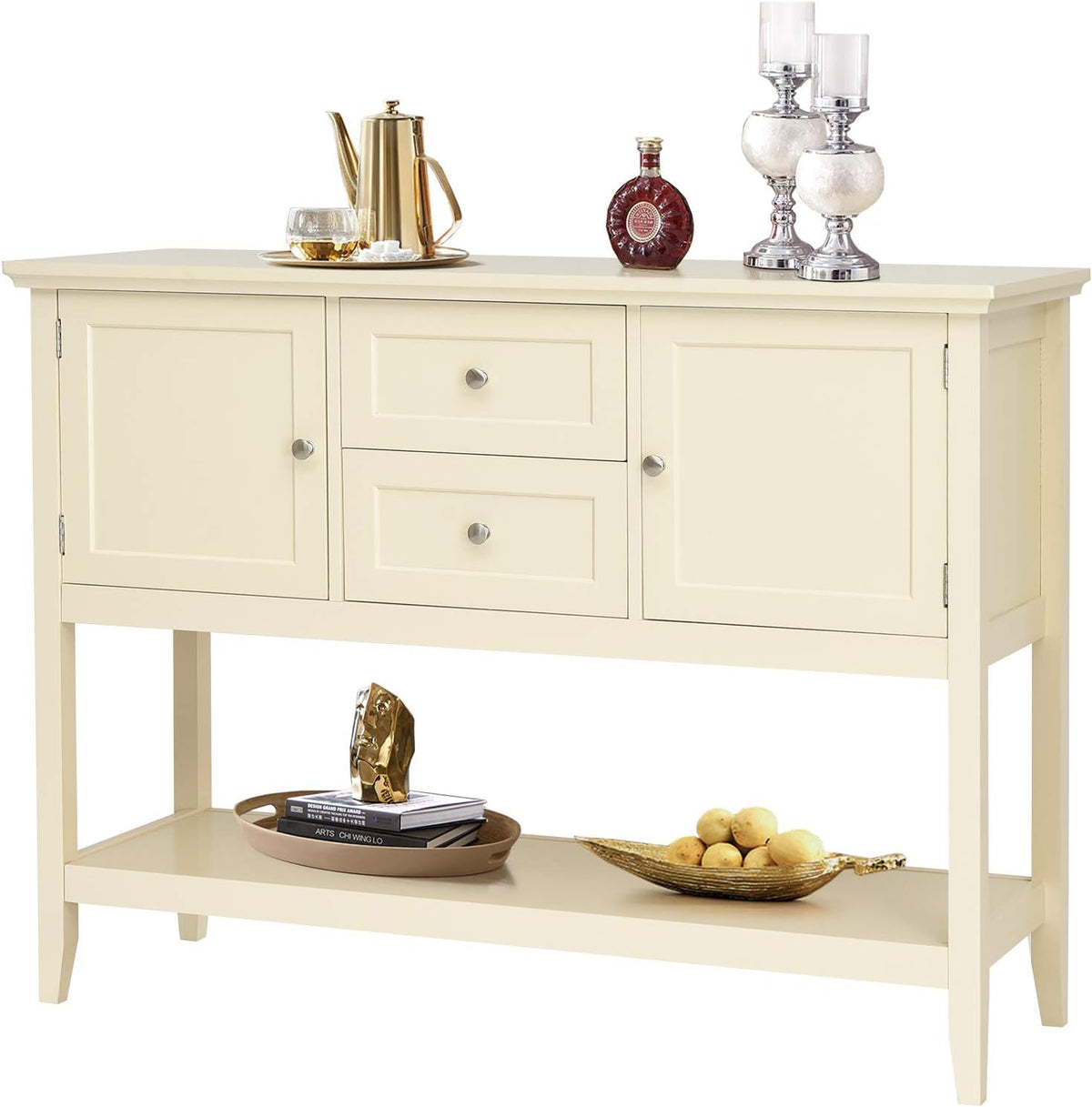 Beige Wood Buffet Sideboard with Storage Cabinet and 2 Drawers E535952