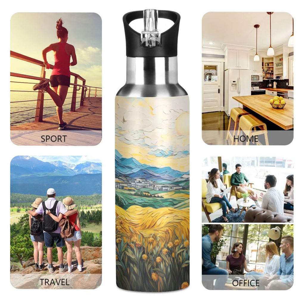 20 oz Insulated Stainless Steel Water Bottle with Straw Lid N2586