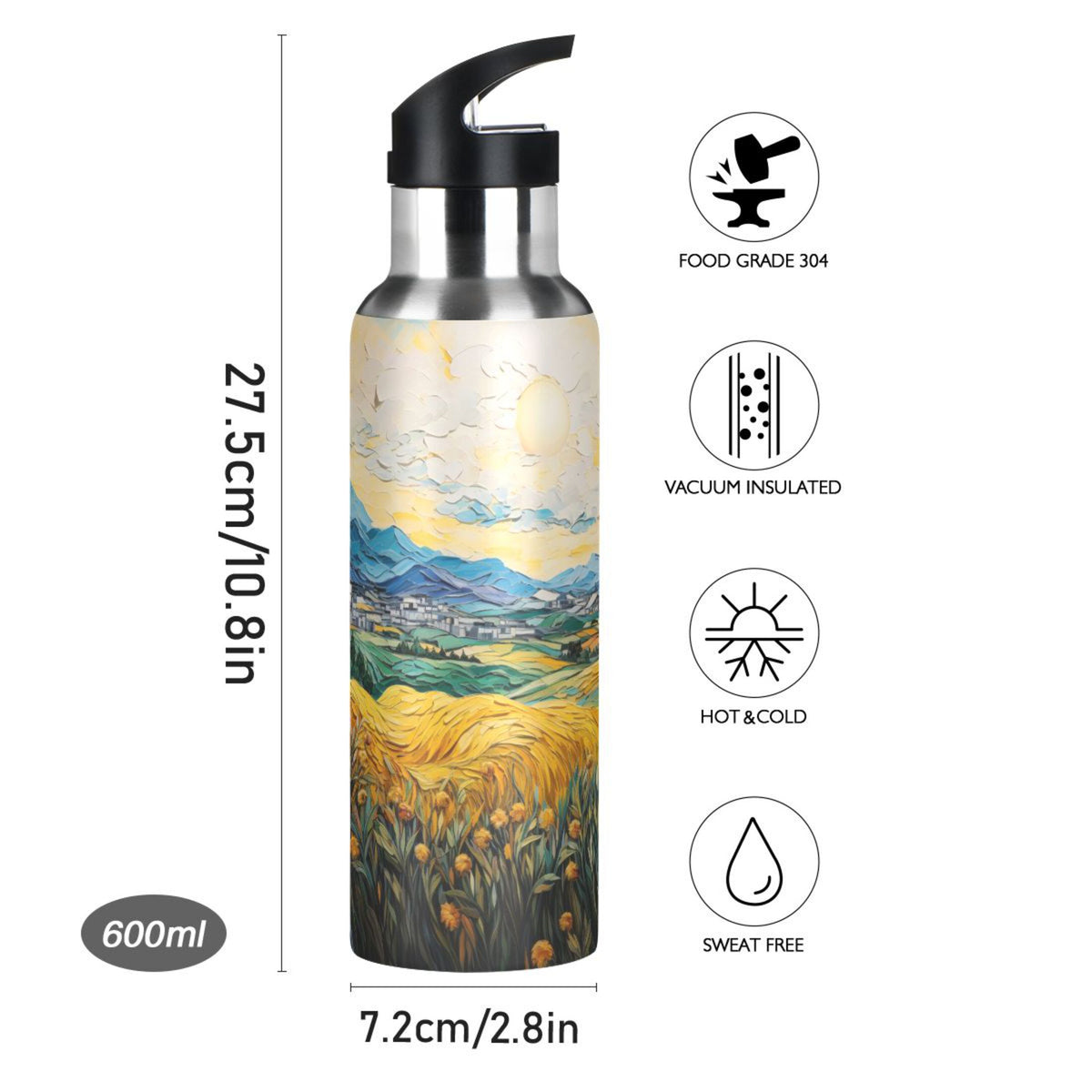 20 oz Insulated Stainless Steel Water Bottle with Straw Lid N2586