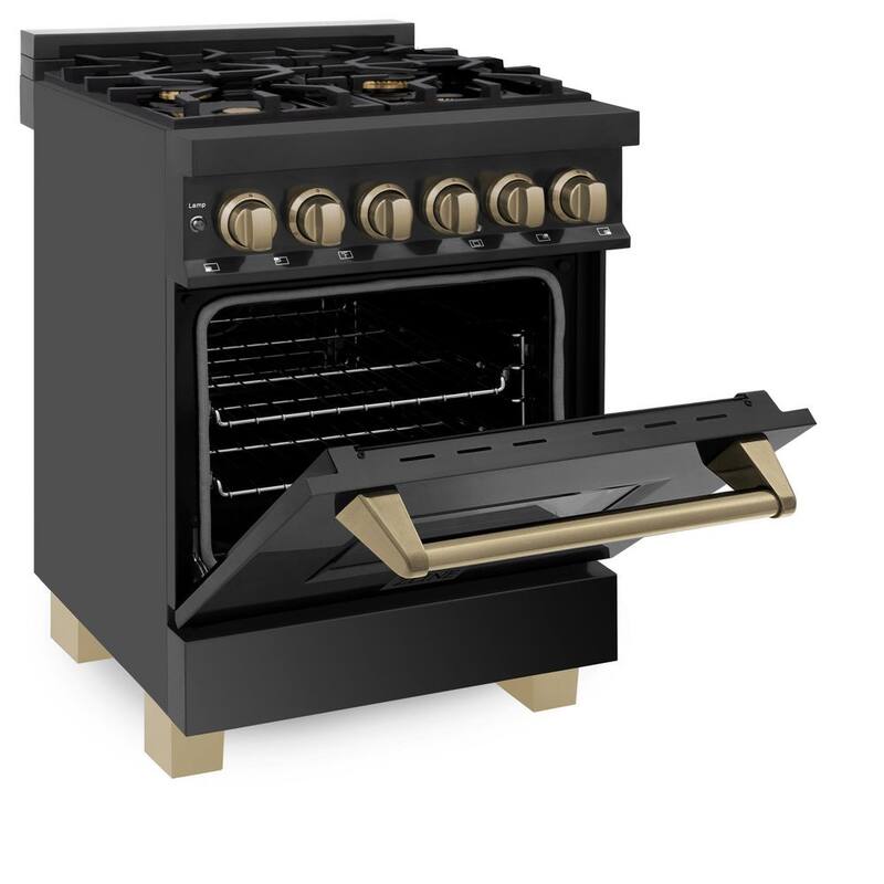 24 in. 4 Burner Dual Fuel Range in Black Stainless Steel and Champagne Bronze B161040