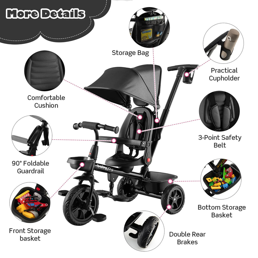 4-in-1 Toddler Tricycle with Adjustable Push Handle K2767