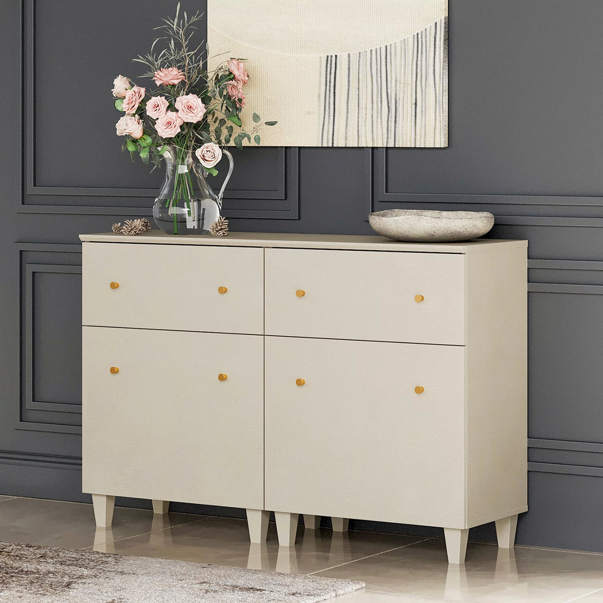 Beige Storage Cabinet with Drawer and Door K133716