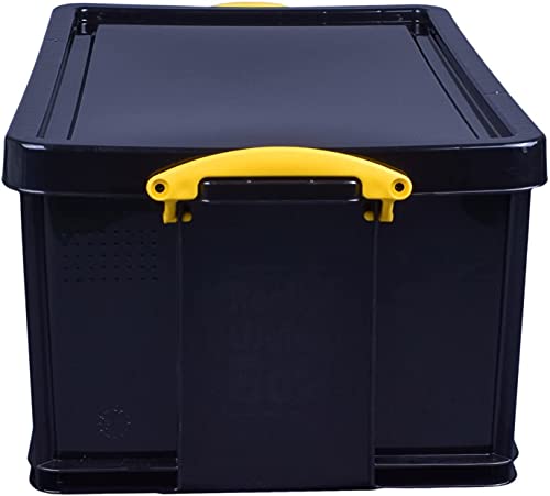 48 Litre Solid Black Plastic Storage Box with Yellow Handles T648359