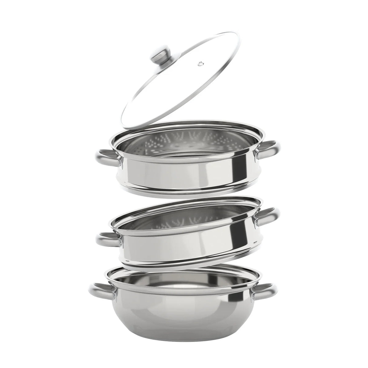 3 Tiers Stainless Steel Steaming Pot with Glass Lid I272503