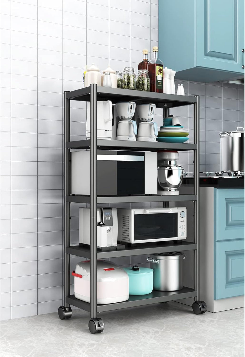 27.5 Inch 4 Tire Metal Wire Storage Shelf Black Utility Rack, Pack of 2 V34129