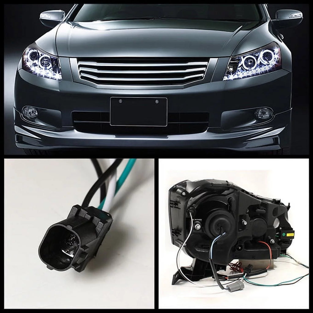 Black Bezel Dual Halo Ring LED Projector Headlights T842797