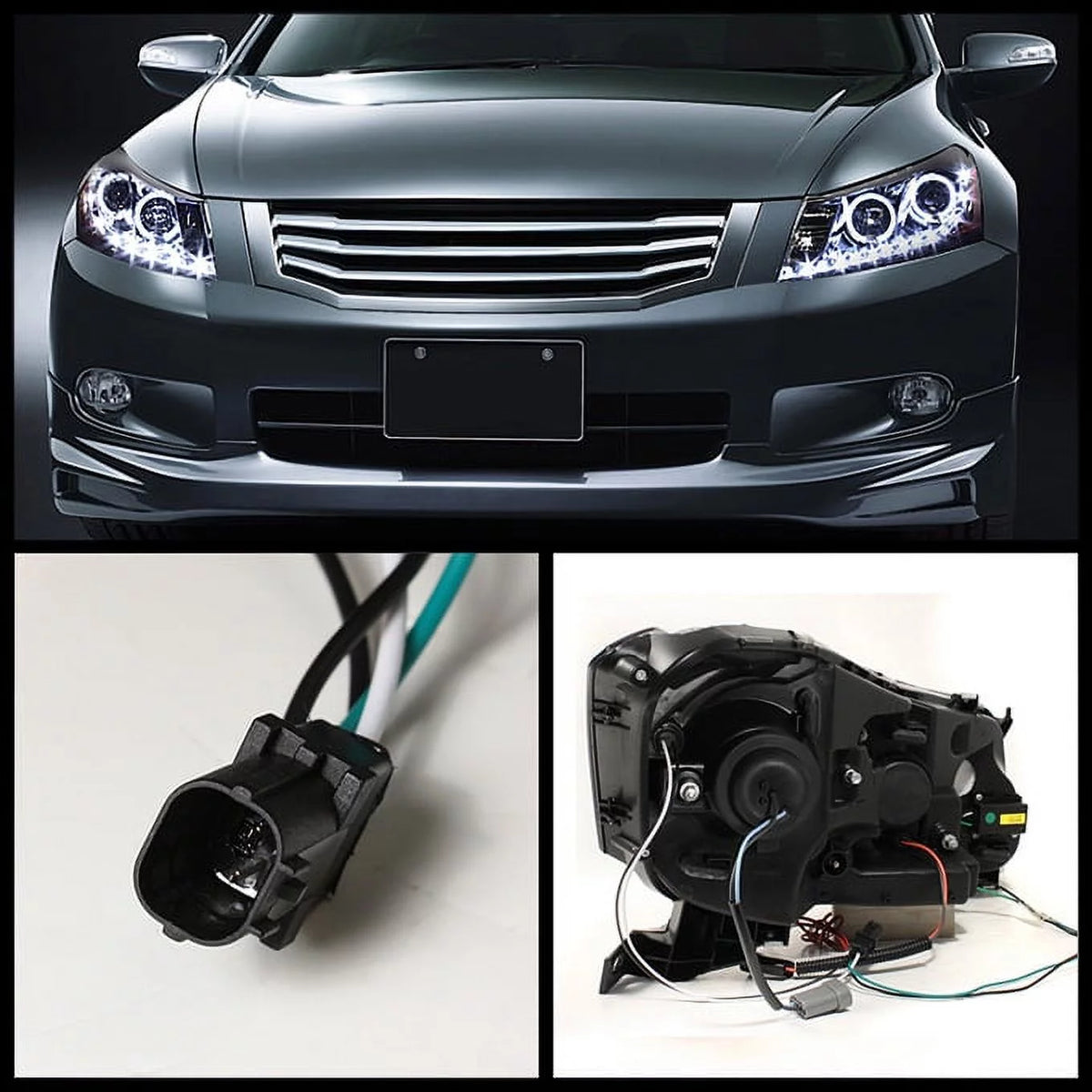 Black Bezel Dual Halo Ring LED Projector Headlights T842797