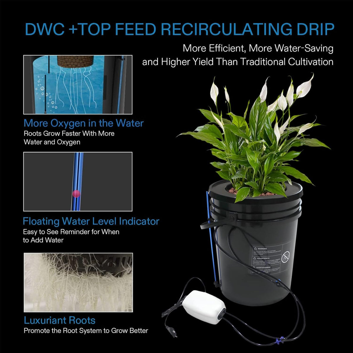 5-Gallon Deep Water Culture Hydroponics Growing System Kit H560