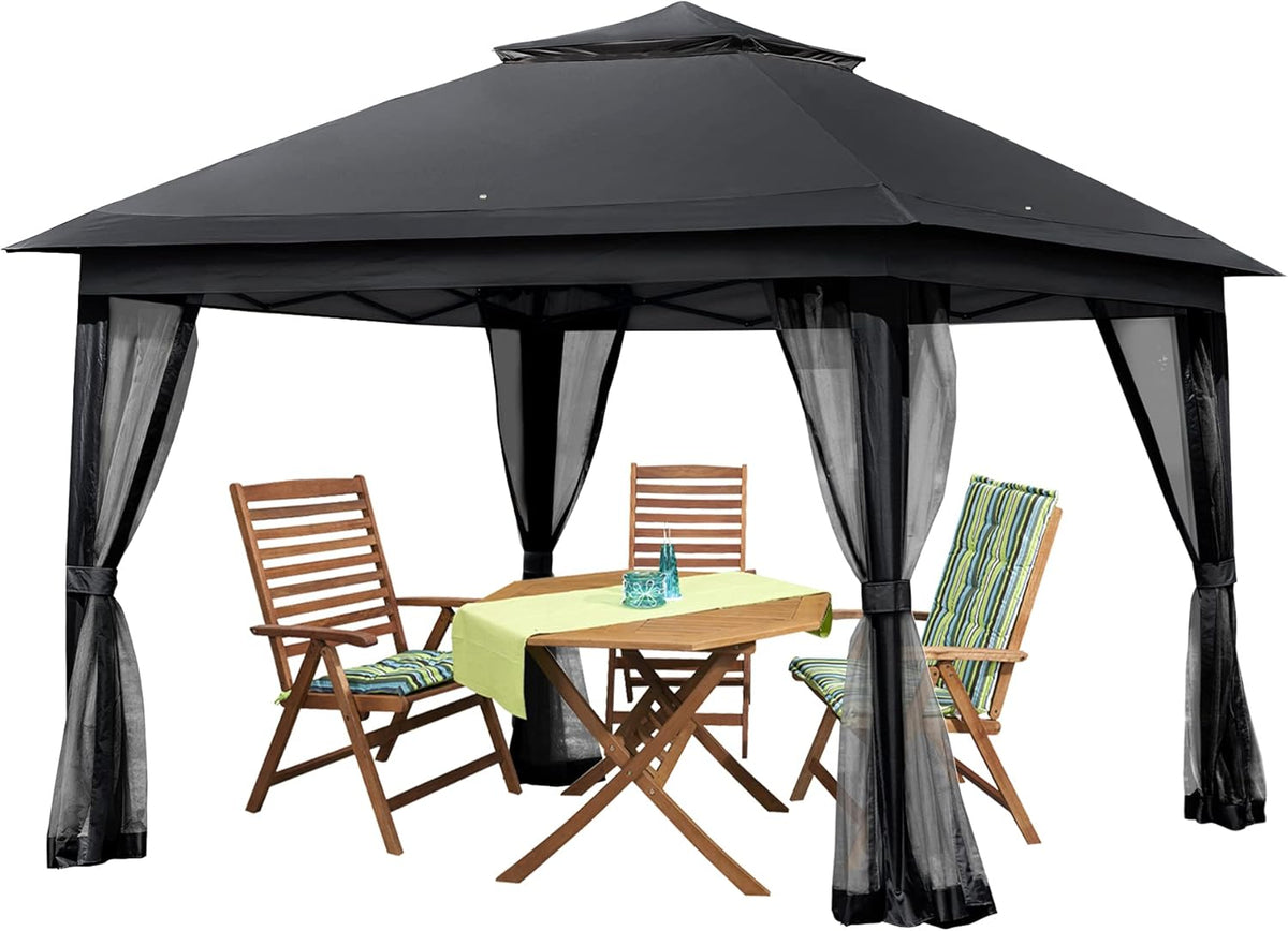 11x11 Pop up Gazebo with Mosquito Netting Waterproof Metal Frame Y80422