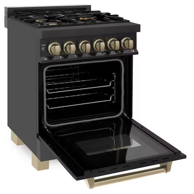 24 in. 4 Burner Dual Fuel Range in Black Stainless Steel and Champagne Bronze B161040