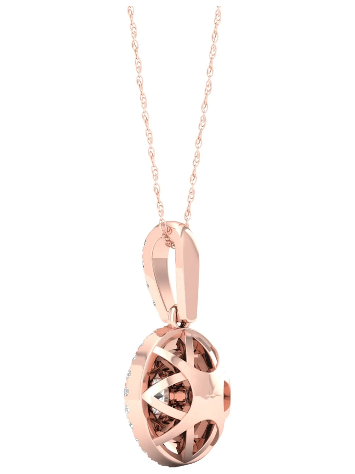 10K Rose Gold Diamond Cluster Halo Pendant Necklace W127