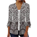 3/4 Sleeve Bell V Neck Graphic T Shirts Button Pleated Tops Floral Blouse L84720