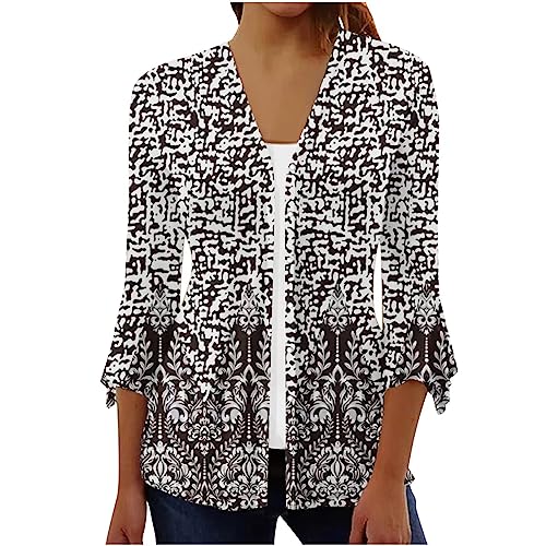3/4 Sleeve Bell V Neck Graphic T Shirts Button Pleated Tops Floral Blouse L84720