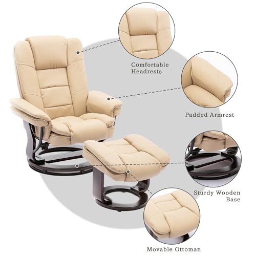 Beige Leather Swivel Recliner Chair with Ottoman E462