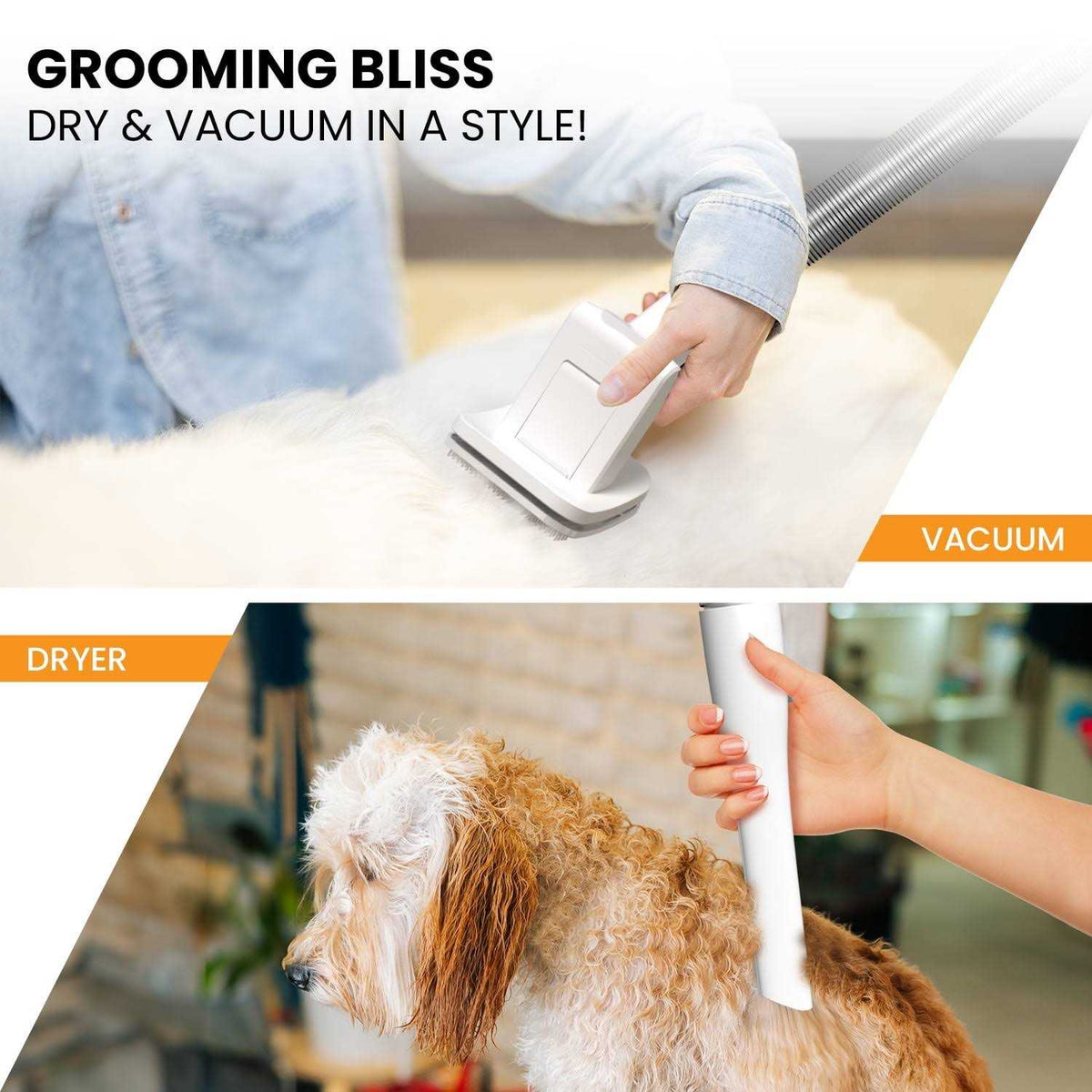 3-in-1 Pet Grooming Kit Vacuum Suction Dryer Clipper 6 Tools 4L Dust W363618
