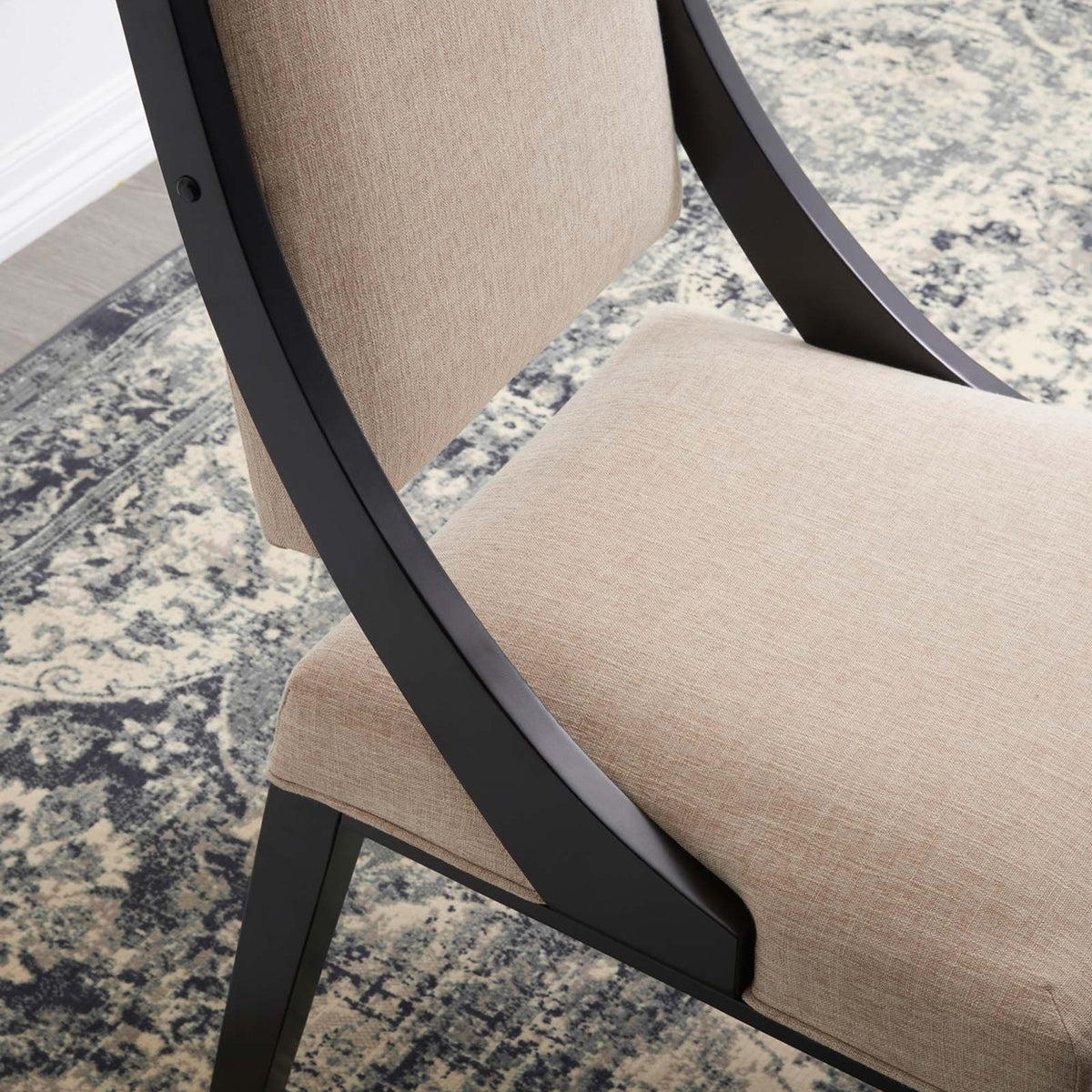 Beige Solid Wood and Fabric Dining Chairs Set of 2 L10121