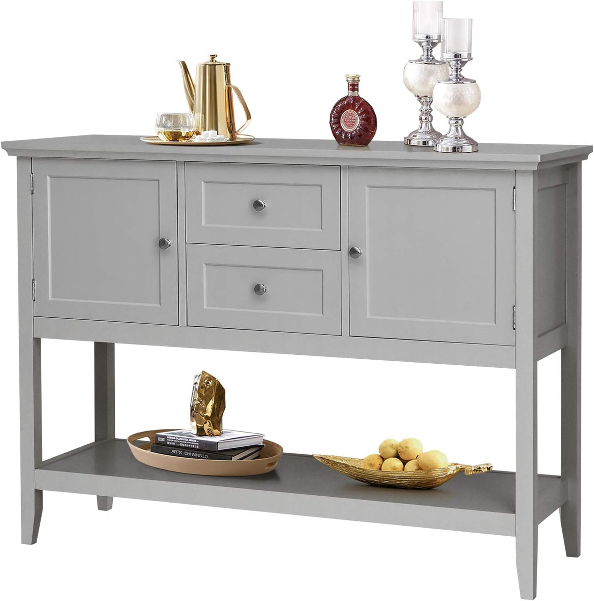 Beige Wood Buffet Sideboard with Storage Cabinet and 2 Drawers E535952
