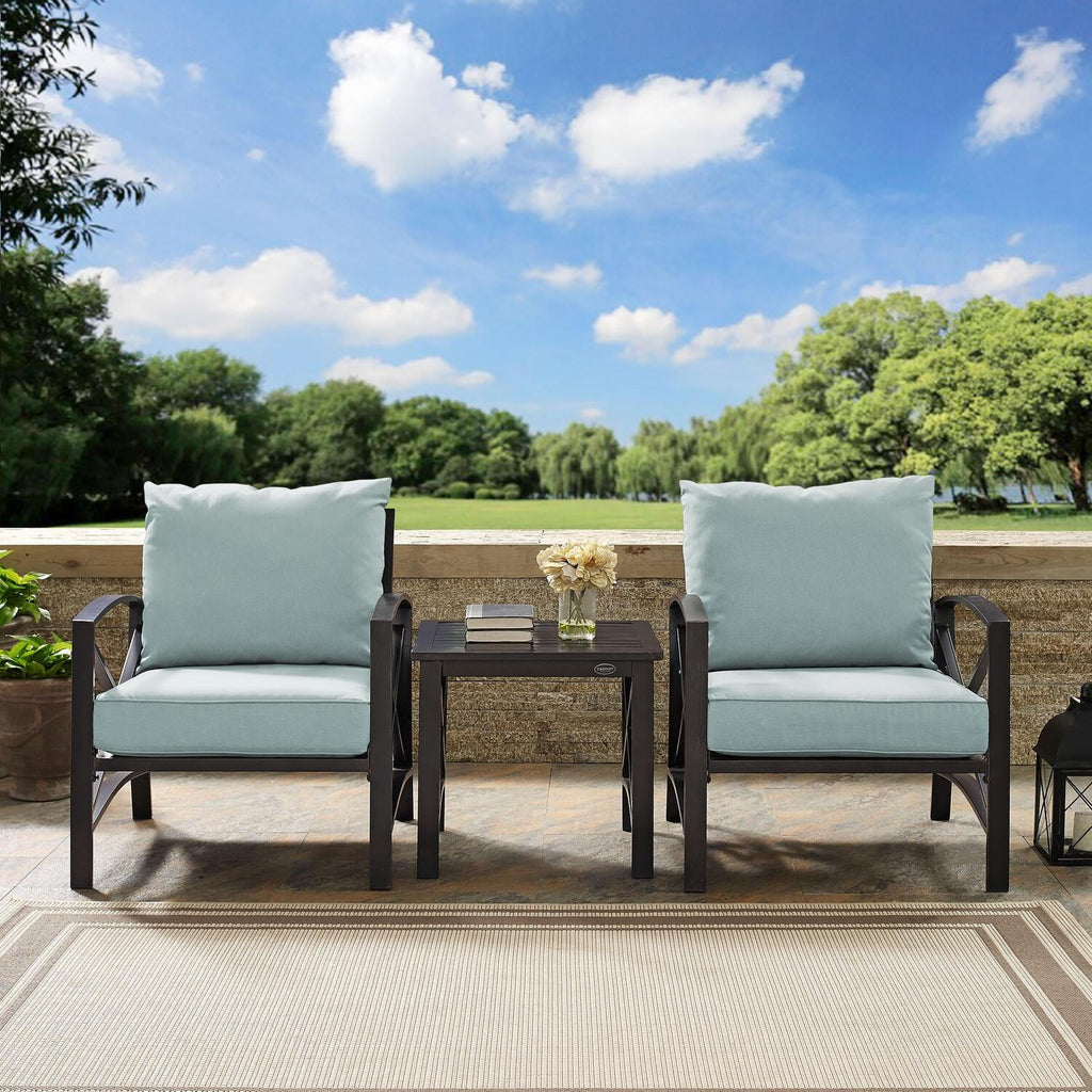 3Pc Outdoor Metal Armchair Set with Side Table N3456