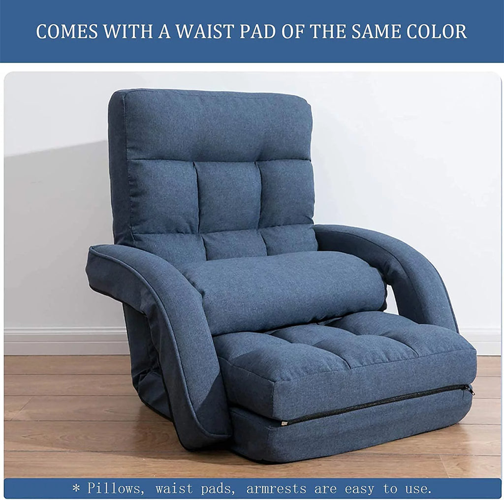 Adjustable Folding Floor Chair with Armrests and Pillow U78485
