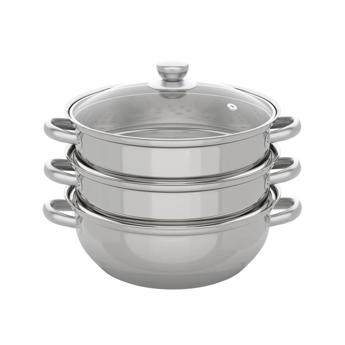 3 Tiers Stainless Steel Steaming Pot with Glass Lid I272503