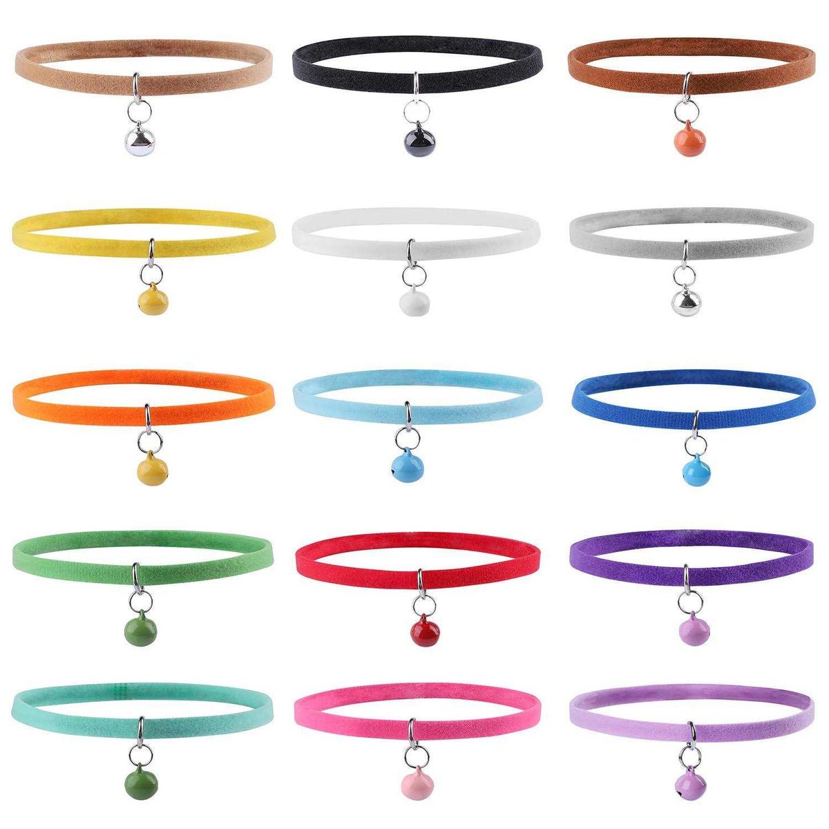 15 Pc Double Side Soft Plush Puppy Id Collars with Bells I3071