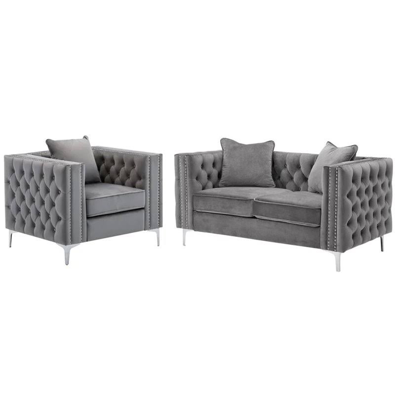 2 Piece Velvet Loveseat and Chair Set in Gray H49379