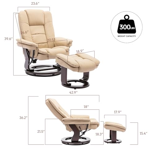 Beige Leather Swivel Recliner Chair with Ottoman E462