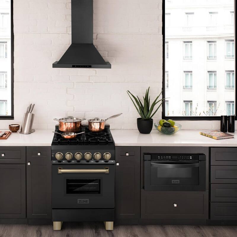 24 in. 4 Burner Dual Fuel Range in Black Stainless Steel and Champagne Bronze B161040