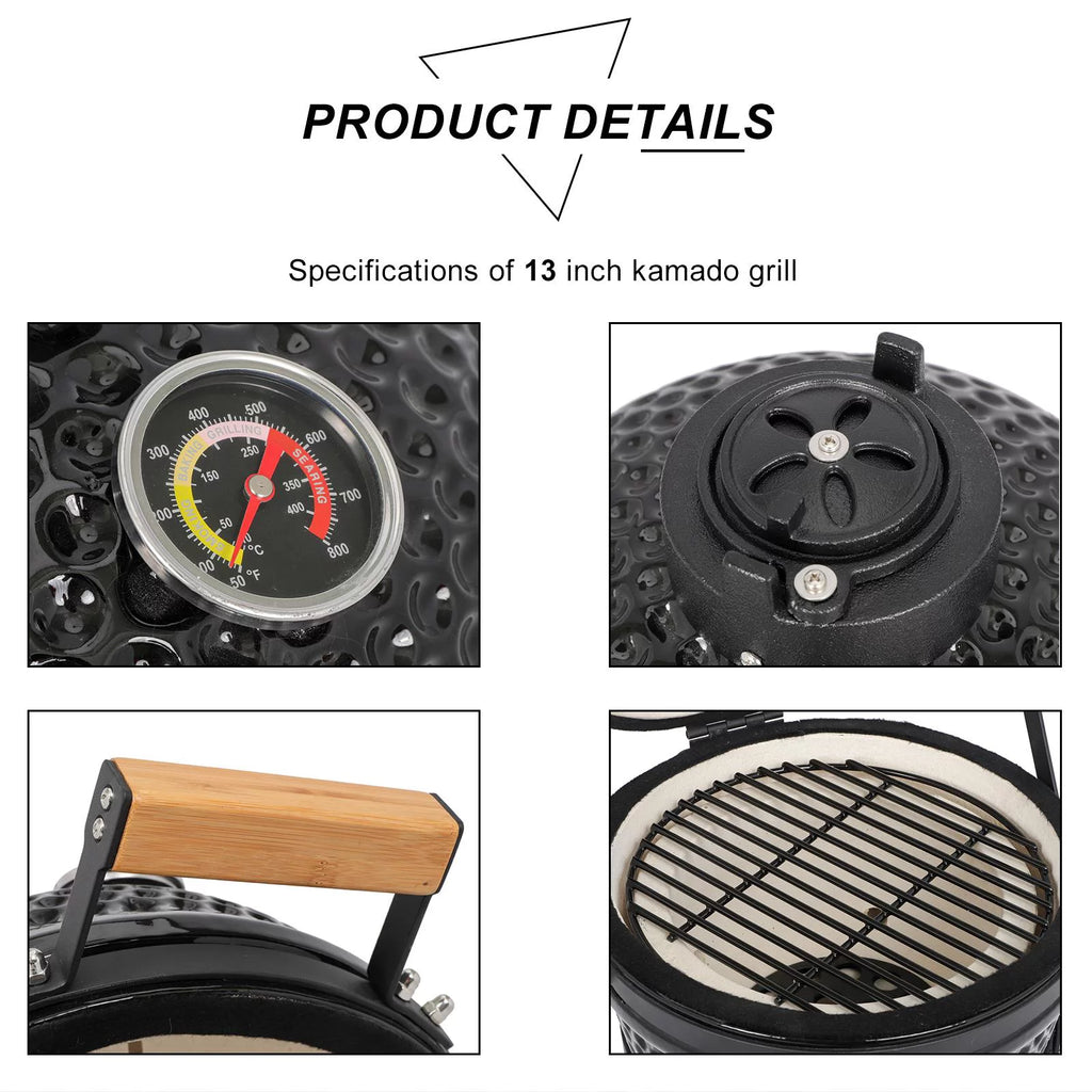 13in Black Ceramic Charcoal BBQ Grill E6285