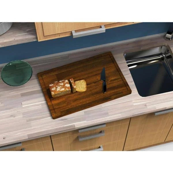24 in. L x 16 in. D x 1 in. T Butcher Block Chopping Board in Golden Teak Stained Acacia X63607