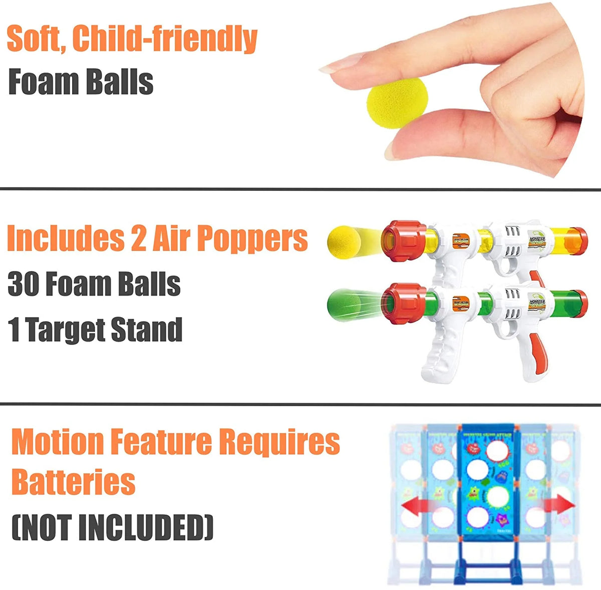 2 Pack Foam Ball Air Popper Guns with Moving Targets F71709