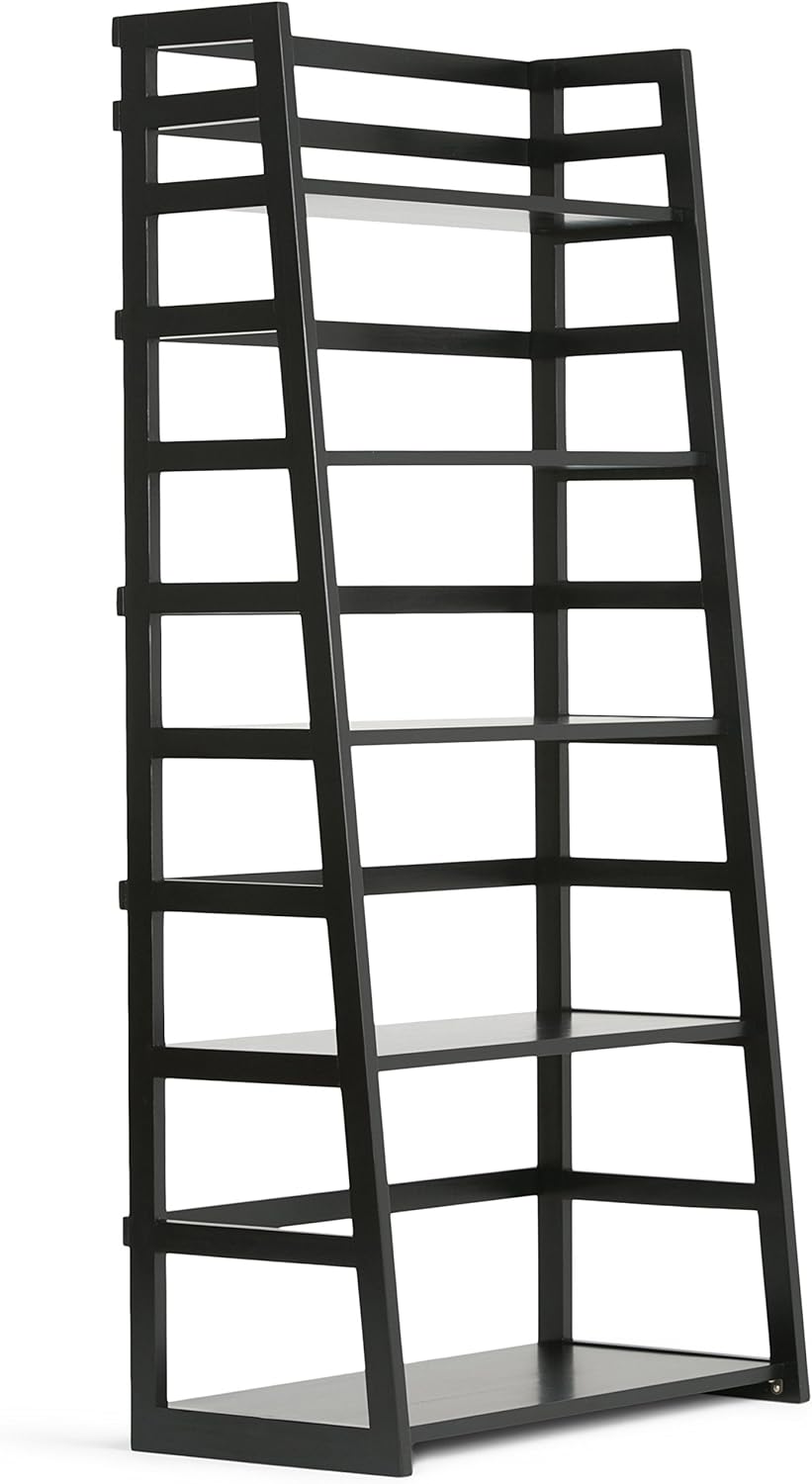 Black 5 Shelf Solid Wood Ladder Bookcase L511438