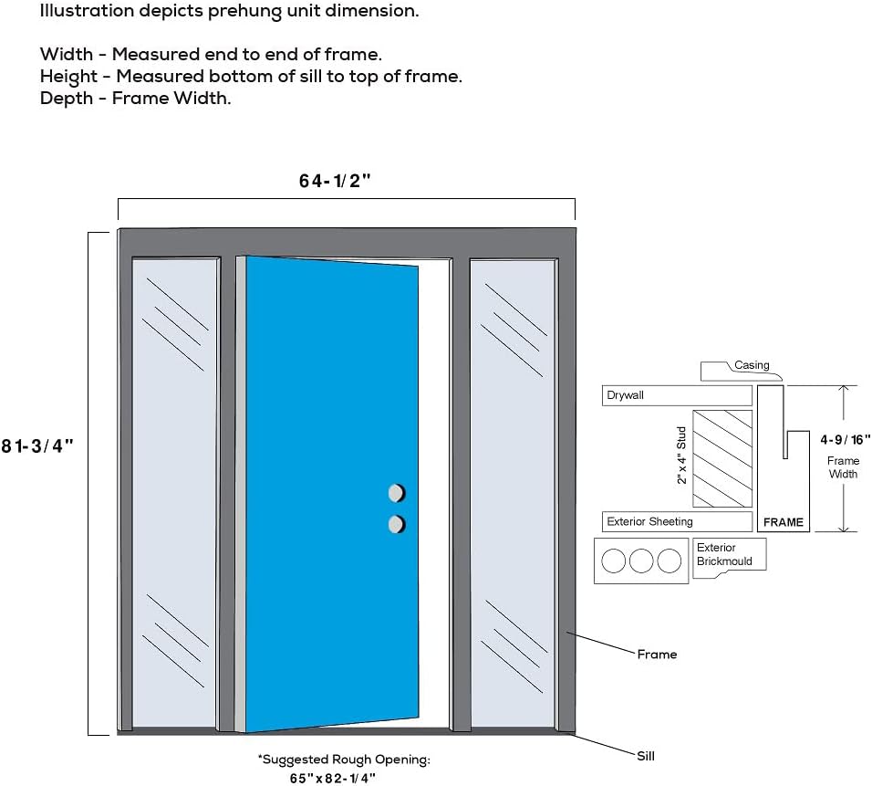60" x 80" Fiberglass Smooth Primed Frosted Glass Prehung Front Door with Two Sidelites H449762