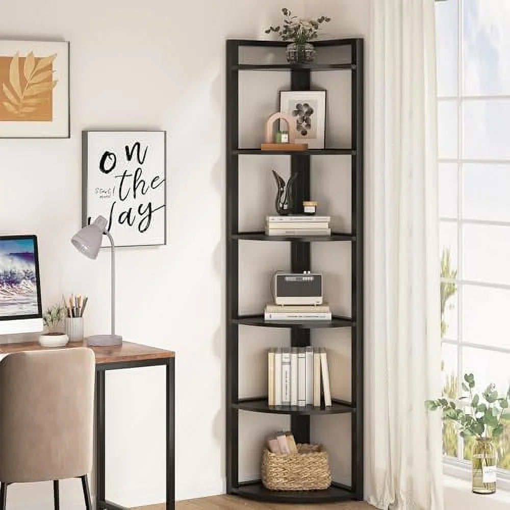 6 Tier 70.9 Inch Tall Corner Bookshelf Q73574